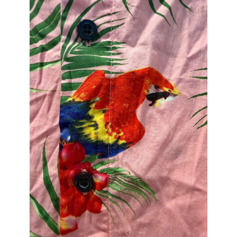 Neff Mens Pink Parrot Tropical Hibiscus Print Cotton Short Sleeve Button Up - Picture 2 of 6